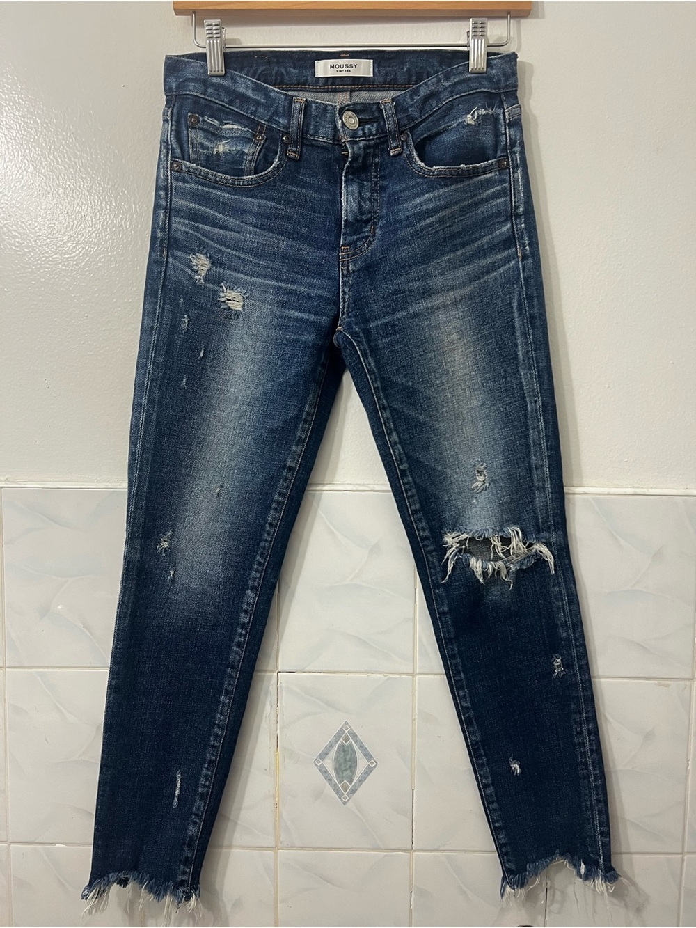 Moussy Vintage Distressed Raw Hem Cropped Skinny Jeans Women's 25 Grunge Japan